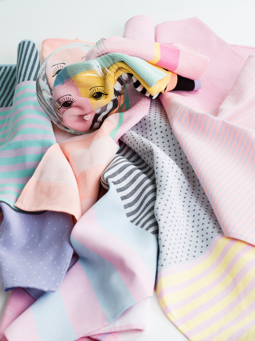 Me tea viskestykke - Mint/rose/white/yellow